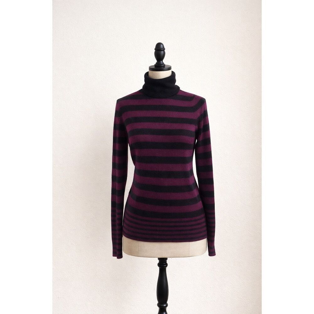 Joseph A Purple & Gray Striped Turtleneck Sweater | Size S